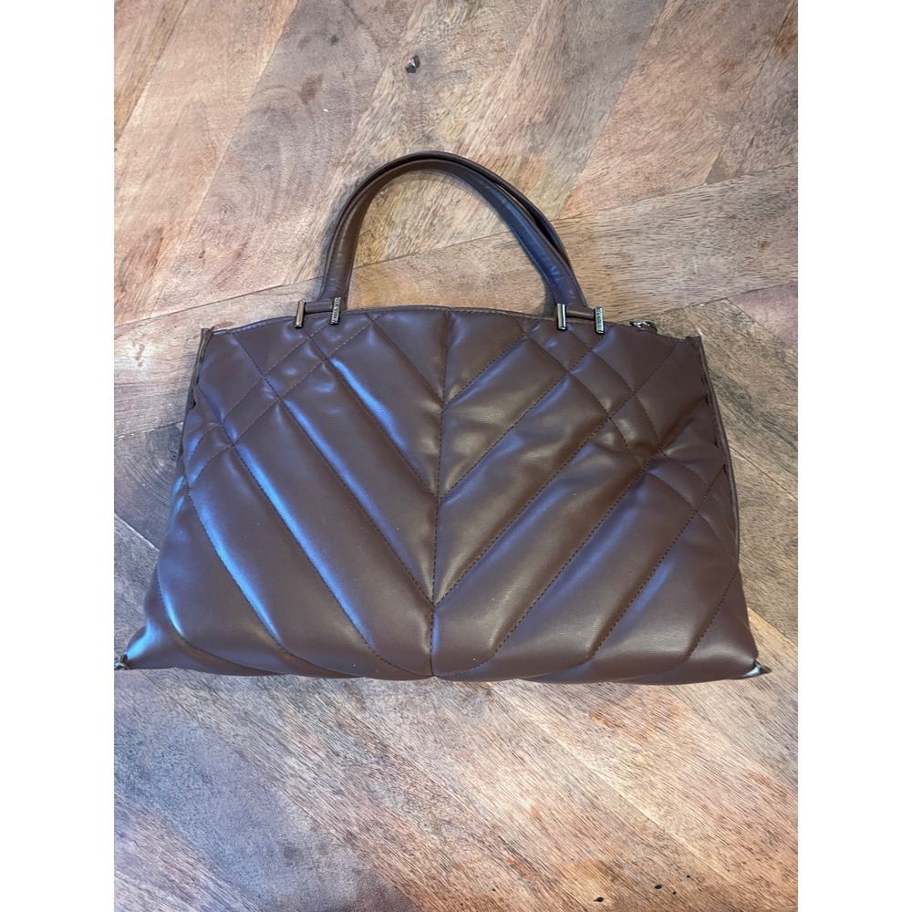 Steve Madden Brown Quilted Satchel Crossbody Bag SM Logo Handbag Minimalist Luxe - Picture 2 of 15